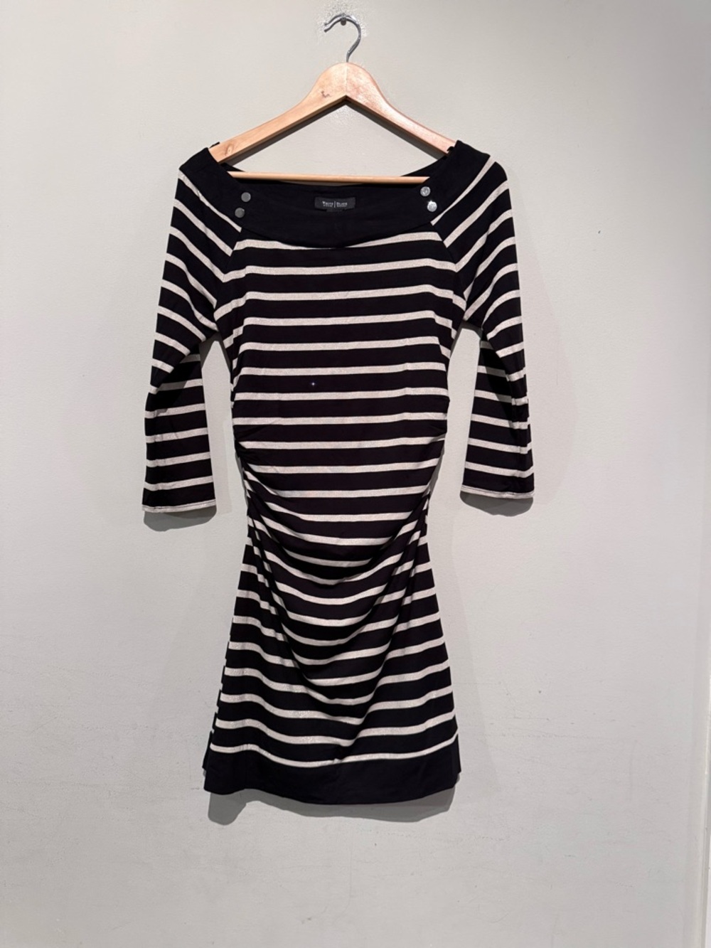 White House Black Market striped dress boatneck ruching waist Women S Stretch